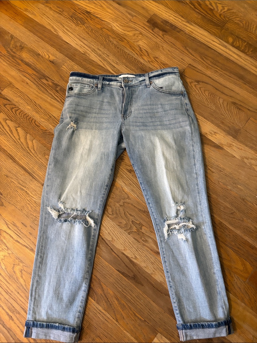 Light Blue Distressed Boyfriend Jeans - Relaxed Fit